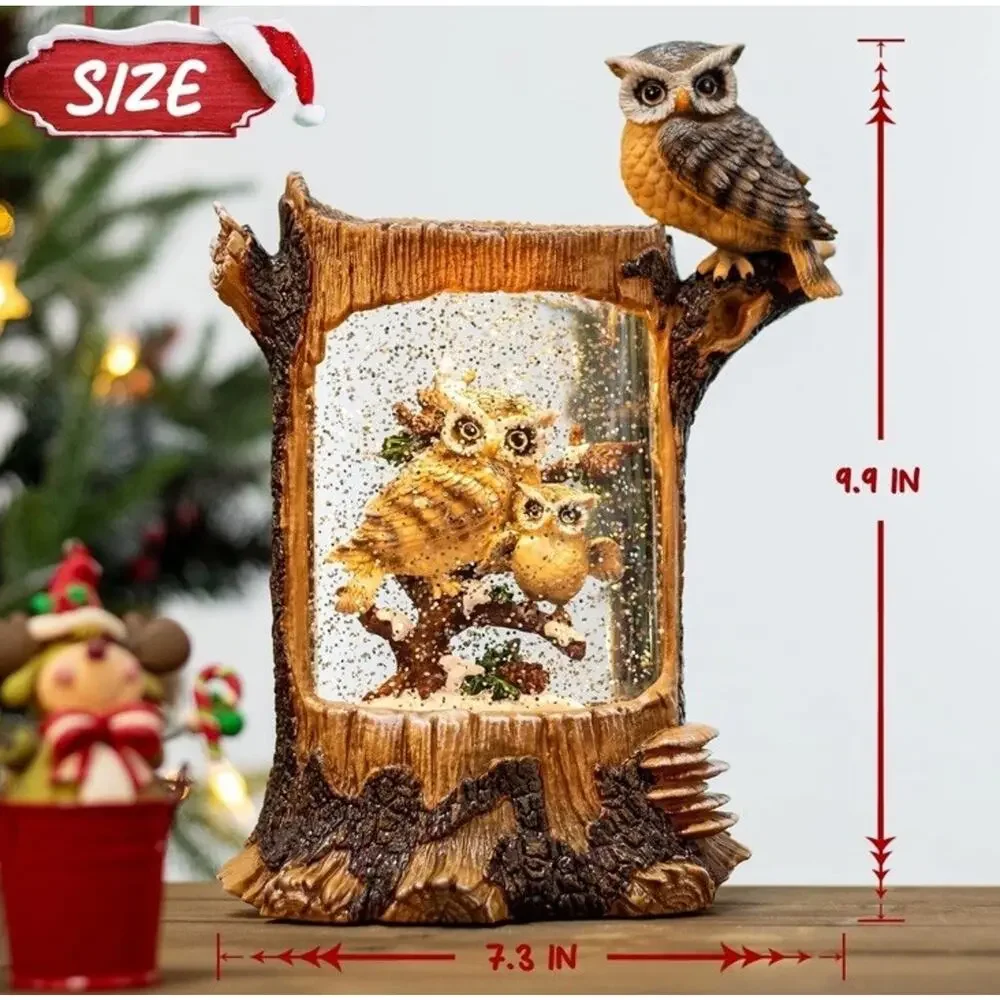 10” Christmas Owl Family Snow Globe, Musical Glittering Christmas Snow Globes - Picture 5 of 6